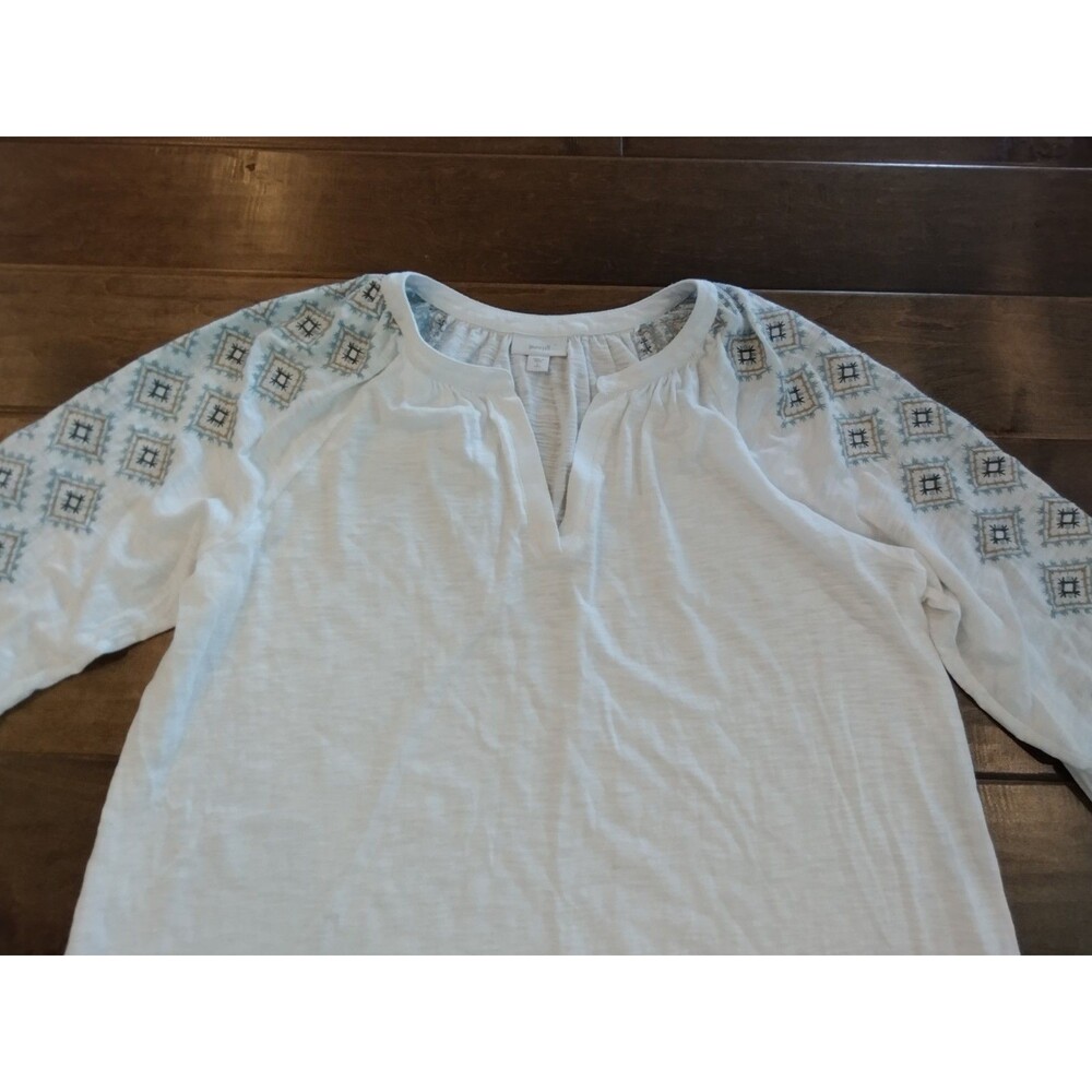 J. JILL PURE Women's white knit embroidered long-sleeve top - L Tall - Picture 3 of 8